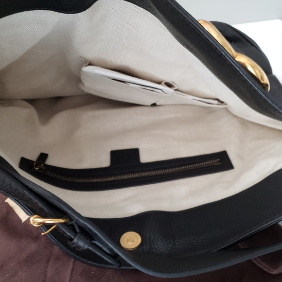 🇮🇹👜GUCCI BLACK LEATHER RIDE SHOULDER BAG - Picture 5 of 8